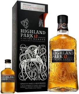 Highland Park 12 Jahre Viking Honour 40% Vol. 0,7L in Geschenkverpackung mit Cask Strength Miniatur